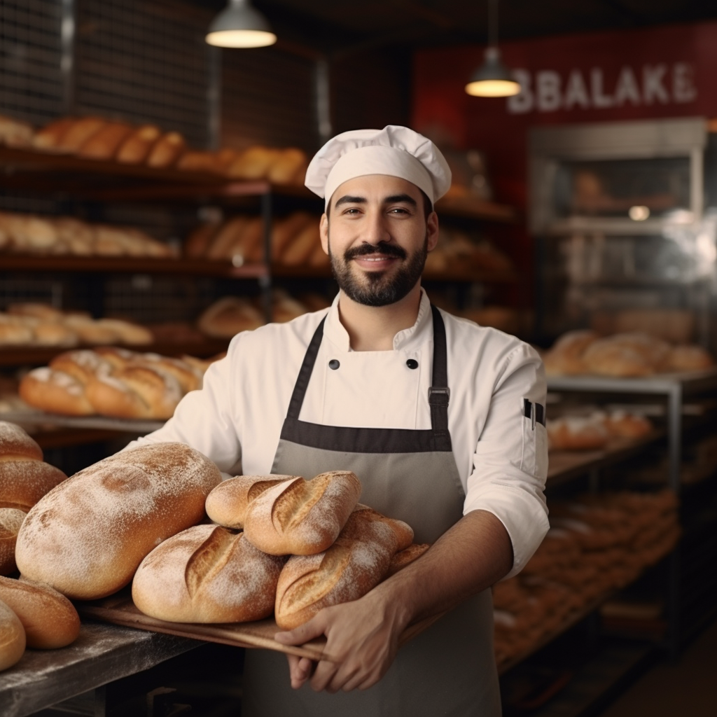 Antony Locke standing proudly in front of his bakery, symbolizing his success and passion as a master baker.